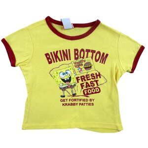 Vintage Nickelodeon SpongeBob Shirt Boys Medium Yellow Ringer Krabby Patties Y2K